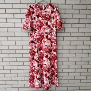 Vintage Handmade Mennonite Cape Dress 39" Bust Medium Red White Linen Like